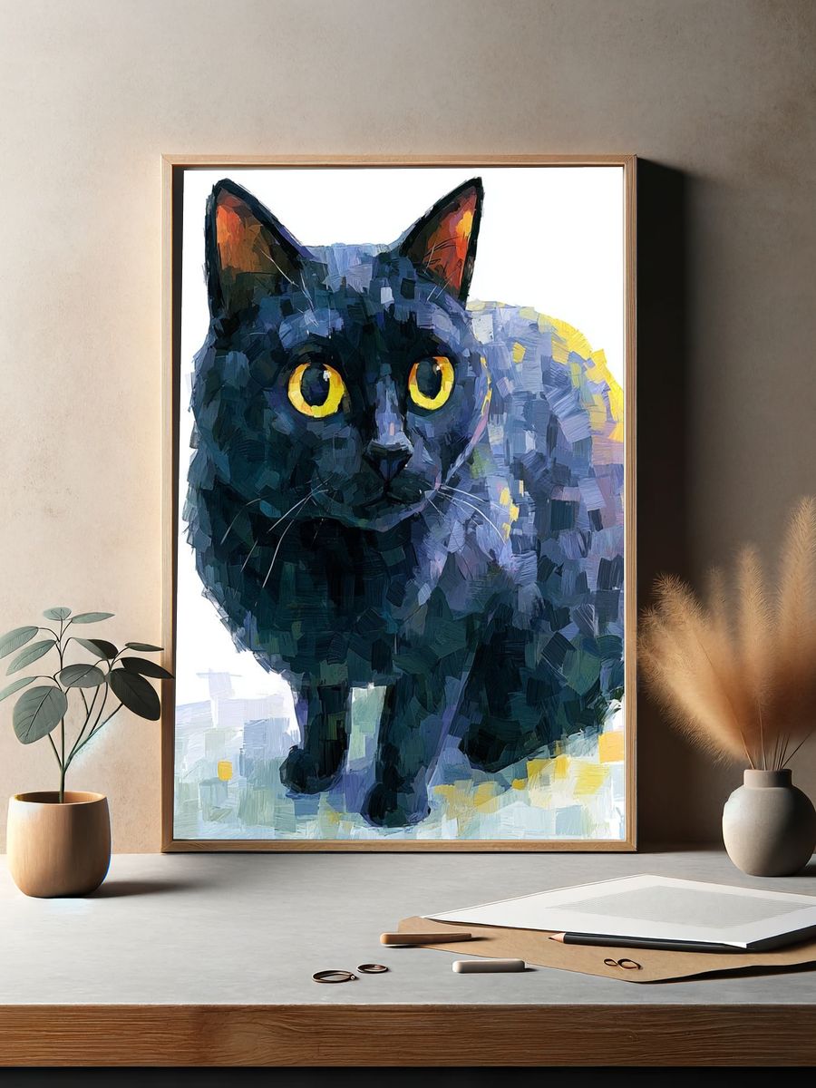 Black Cat Portrait Illustration Poster. — room view 2