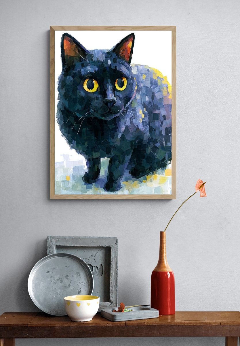 Black Cat Portrait Illustration Poster. — room view 3
