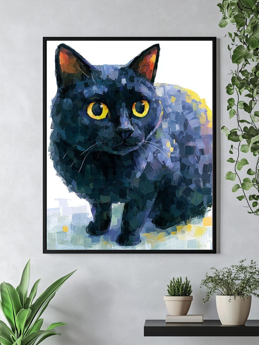 Black Cat Portrait Illustration Poster. — room view 4
