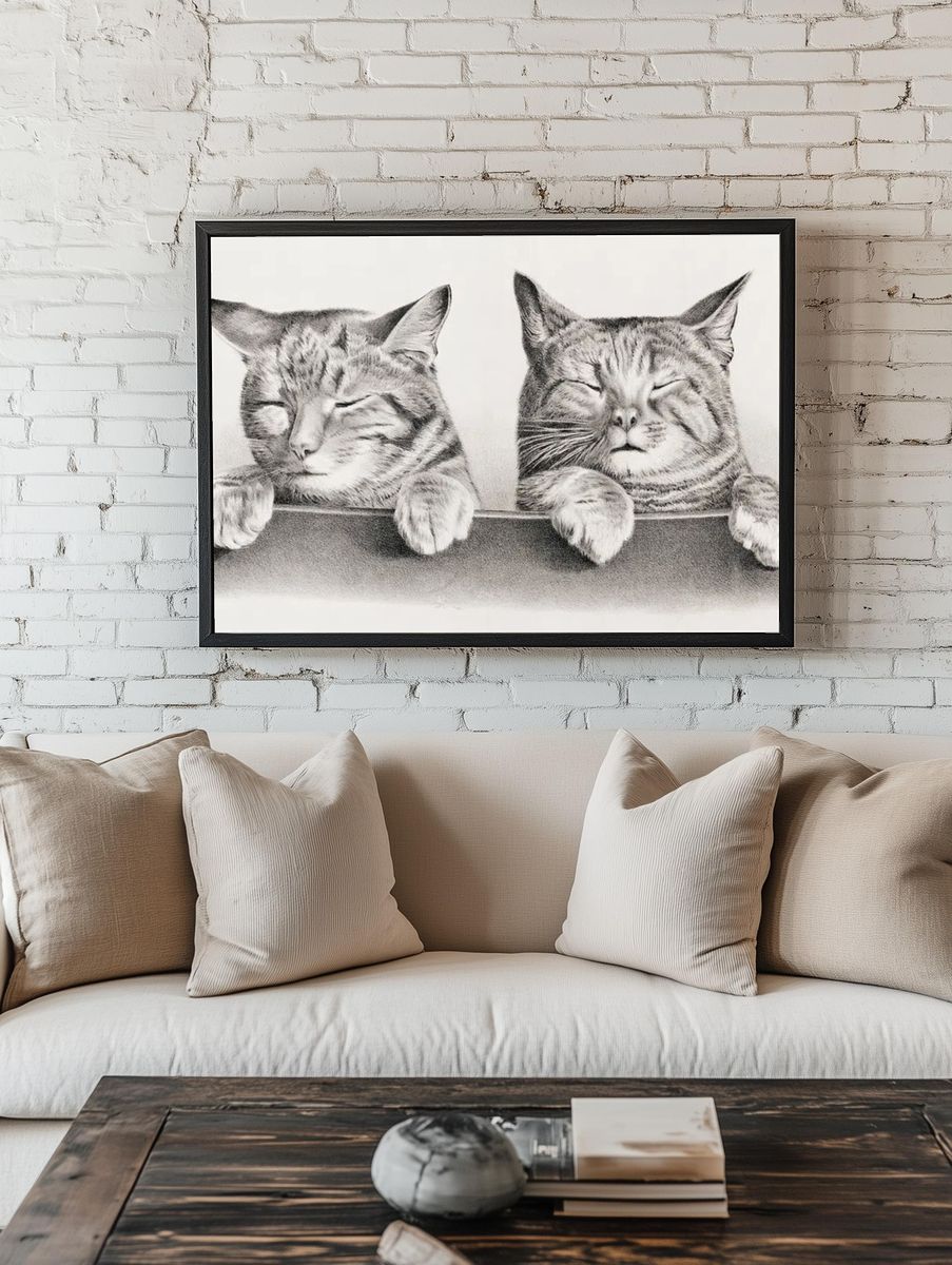 Sleeping Cats — Illustration Print. — room view 1