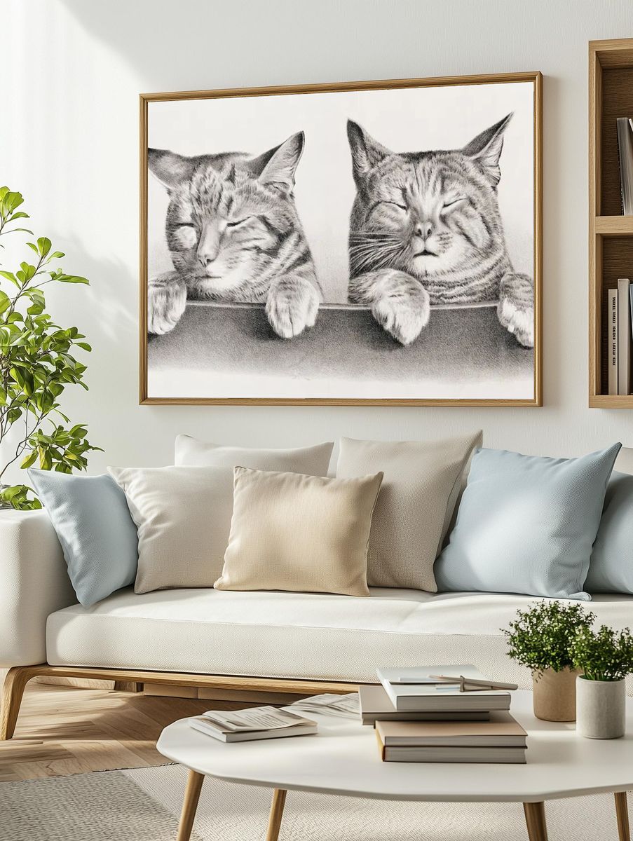 Sleeping Cats — Illustration Print. — room view 2