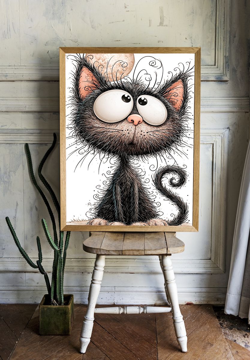 Whimsical Cat Illustration Poster. room preview