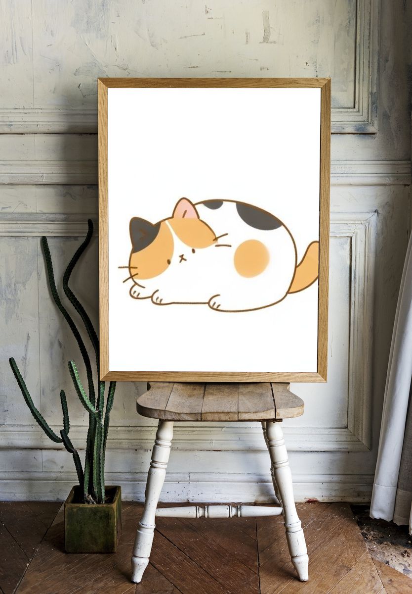 Sleeping Calico Cat Illustration Poster. room preview