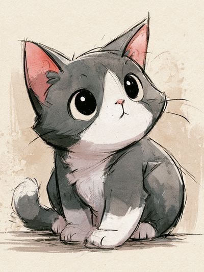 Cute Tuxedo Cat Watercolor Poster.