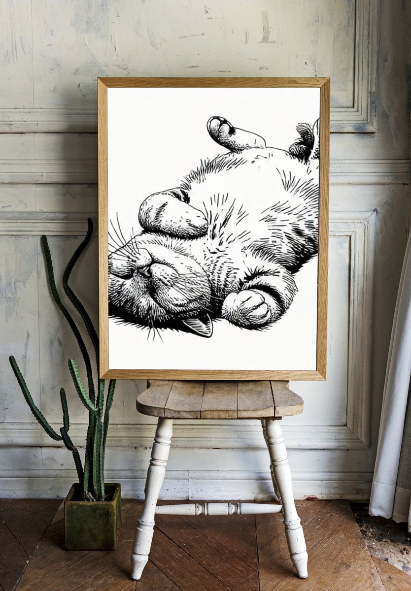 Sleeping Cat Line Art Poster. room preview