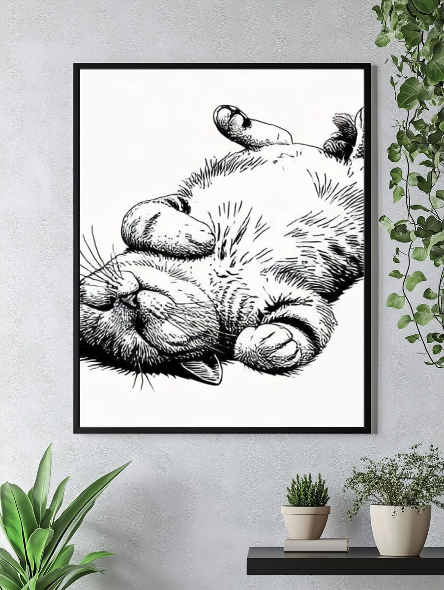 Sleeping Cat Line Art Poster. — room view 4