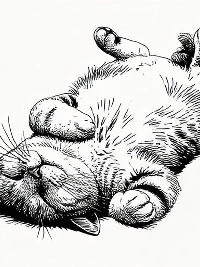 Sleeping Cat Line Art Poster.