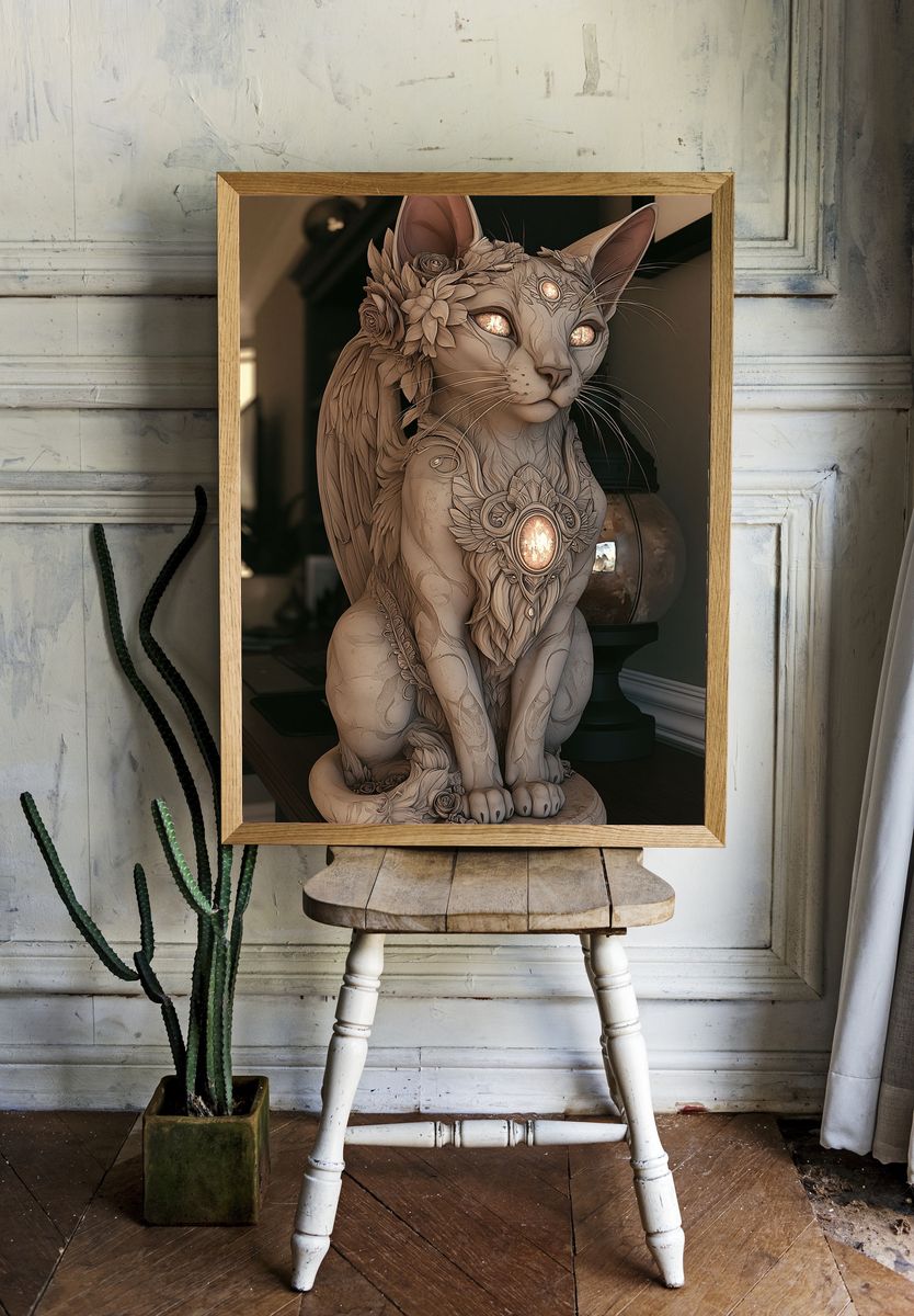Mystic Cat Sculpture Illustration Poster. room preview