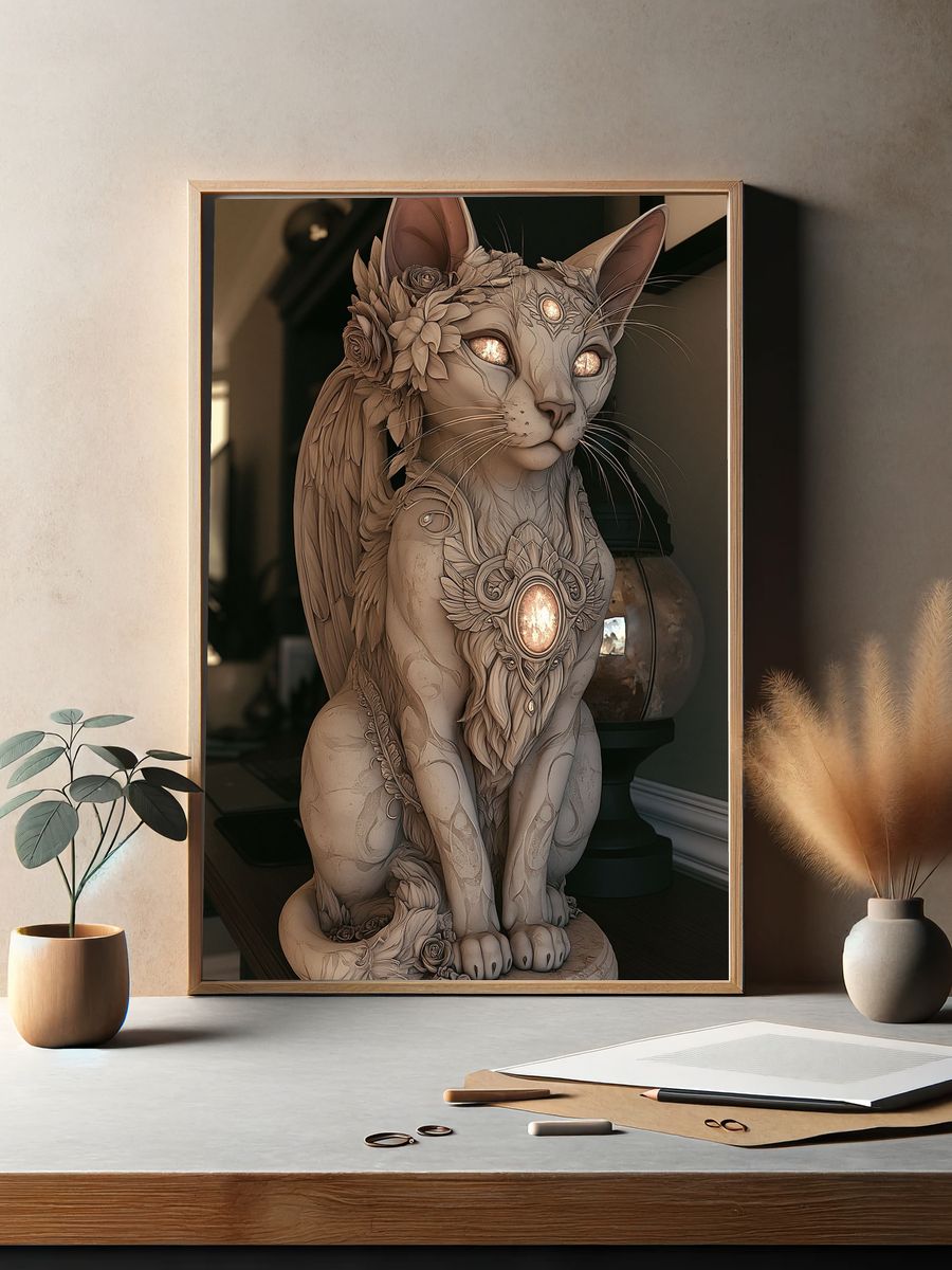 Mystic Cat Sculpture Illustration Poster. — room view 2