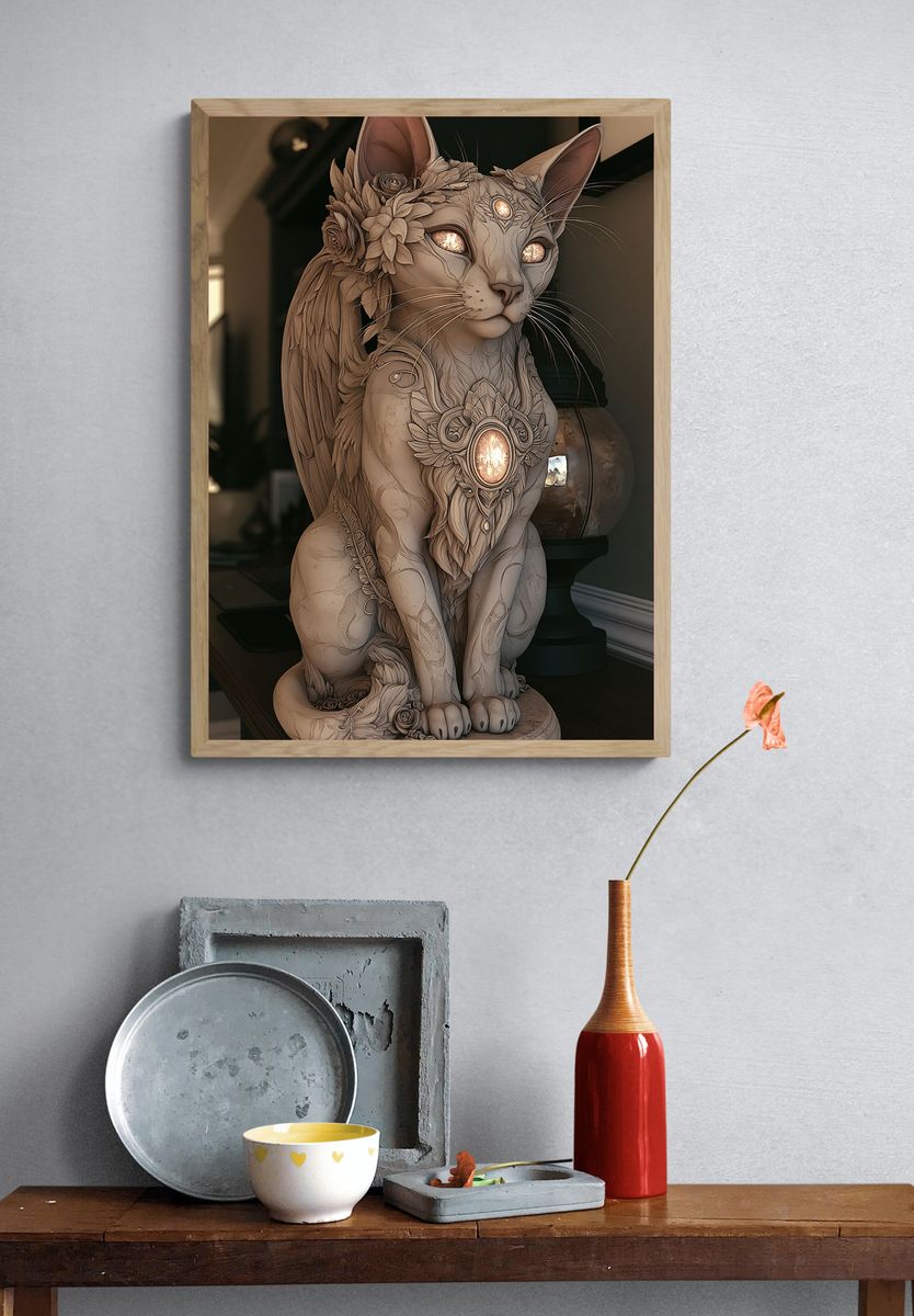 Mystic Cat Sculpture Illustration Poster. — room view 3