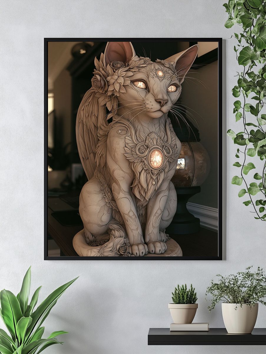 Mystic Cat Sculpture Illustration Poster. — room view 4