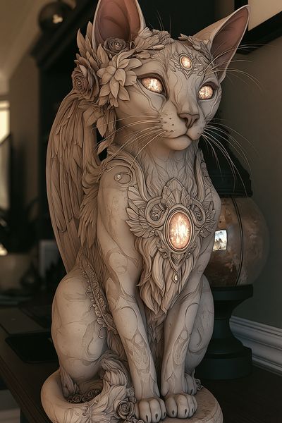 Mystic Cat Sculpture Illustration Poster.