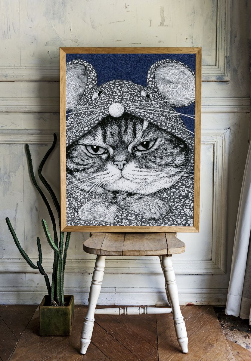 Cat in Mouse Costume Illustration Poster. — room view 1
