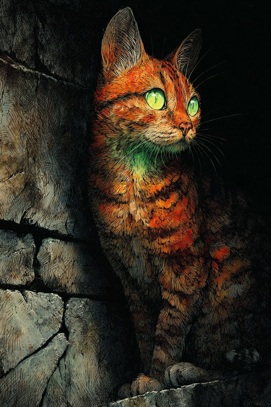 Glowing Tabby Cat Illustration Poster. poster detail