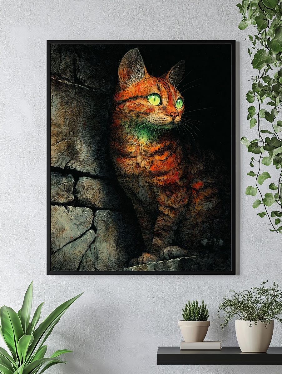 Glowing Tabby Cat Illustration Poster. — room view 4