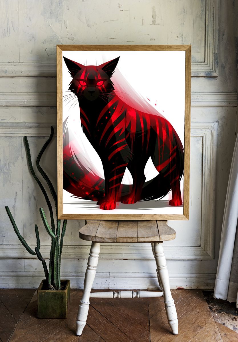 Red-Eyed Black Cat Illustration Poster. room preview