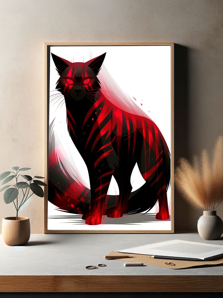Red-Eyed Black Cat Illustration Poster. — room view 2