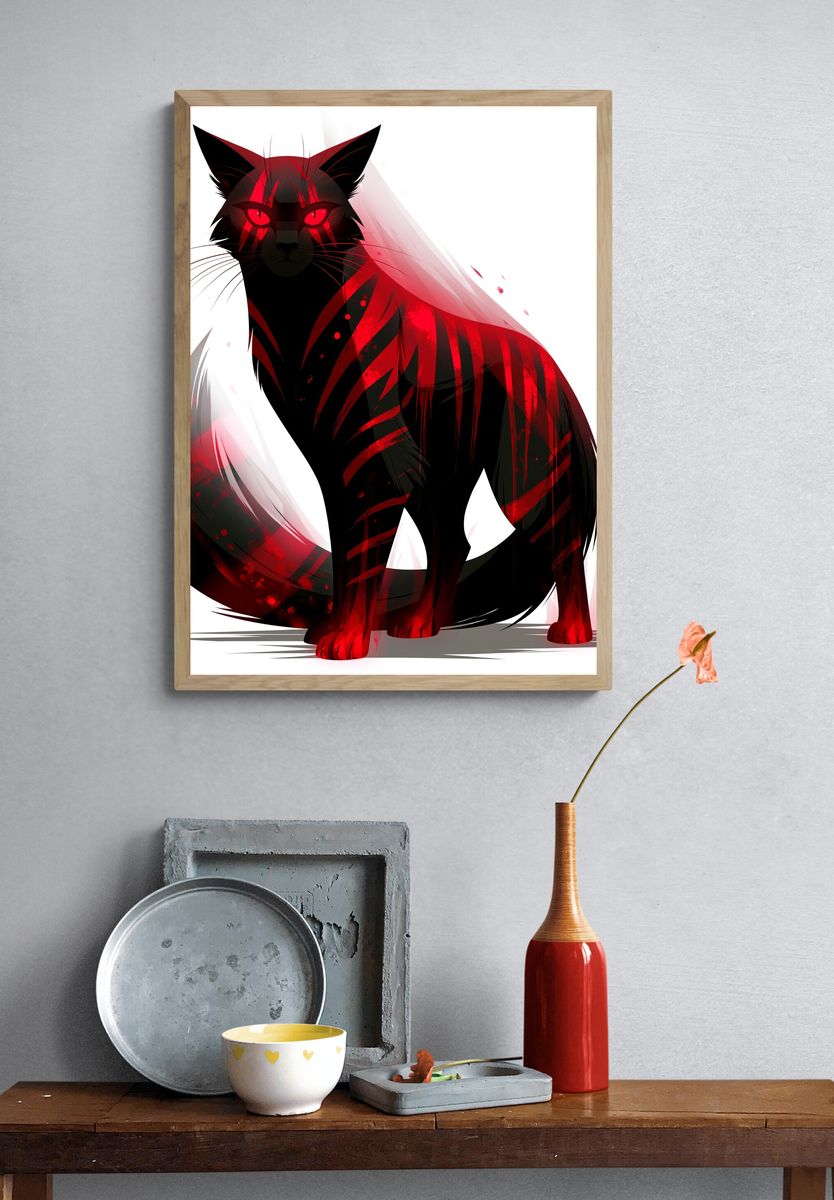 Red-Eyed Black Cat Illustration Poster. — room view 3