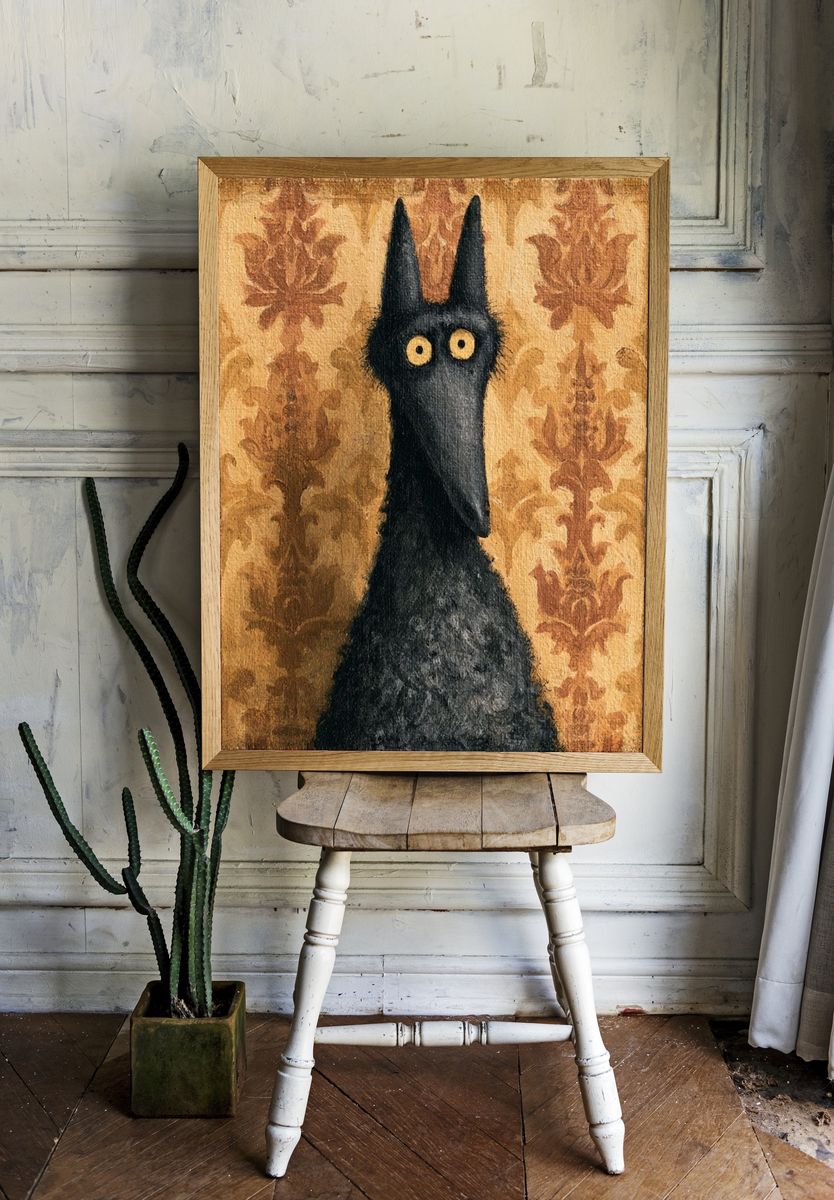 Black Cat Portrait Illustration Poster. room preview
