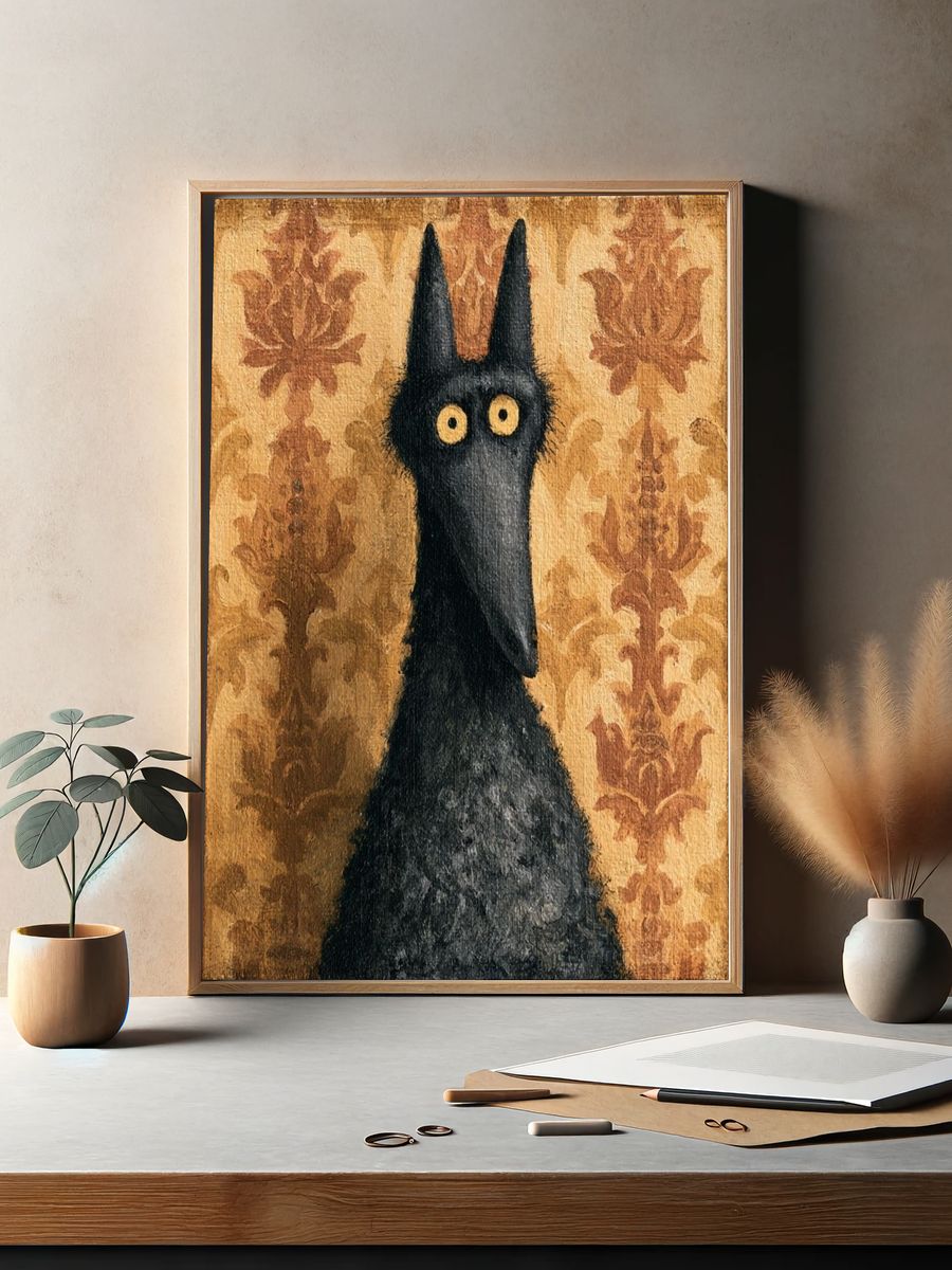 Black Cat Portrait Illustration Poster. — room view 2