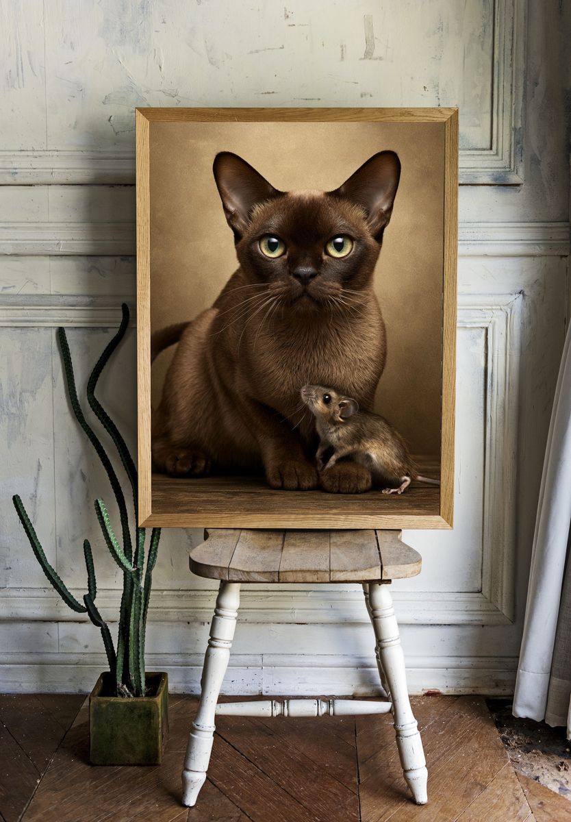 Siamese Cat and Mouse Portrait Poster. — room view 1