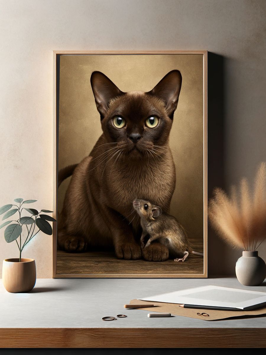 Siamese Cat and Mouse Portrait Poster. — room view 2