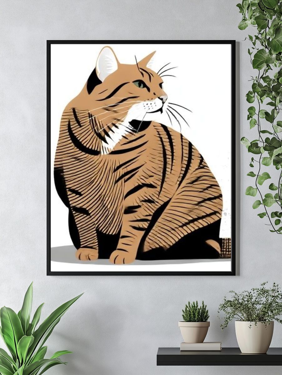 Sitting Tabby Cat Illustration Poster. — room view 4