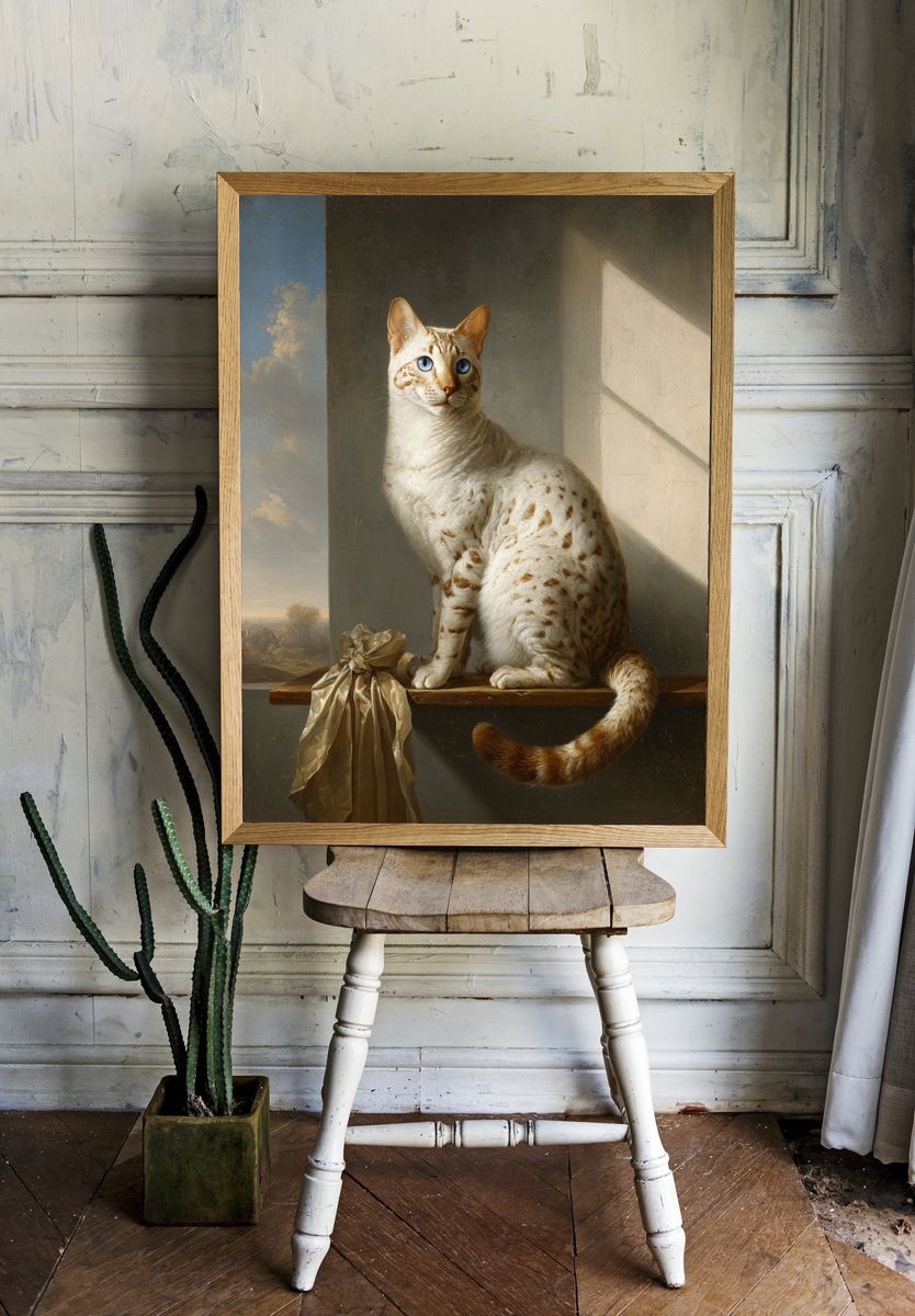 Blue-Eyed Cat Portrait Print. — room view 1
