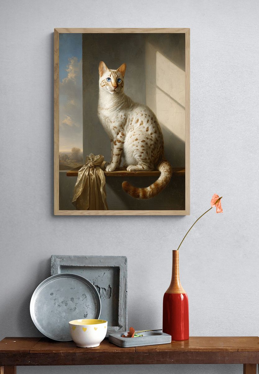 Blue-Eyed Cat Portrait Print. — room view 3