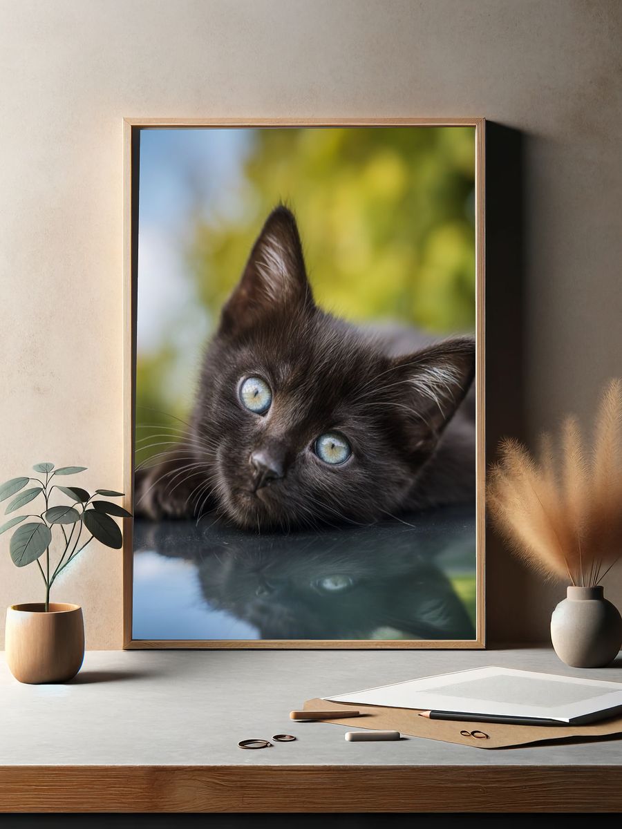 Black Kitten Portrait Poster. — room view 2