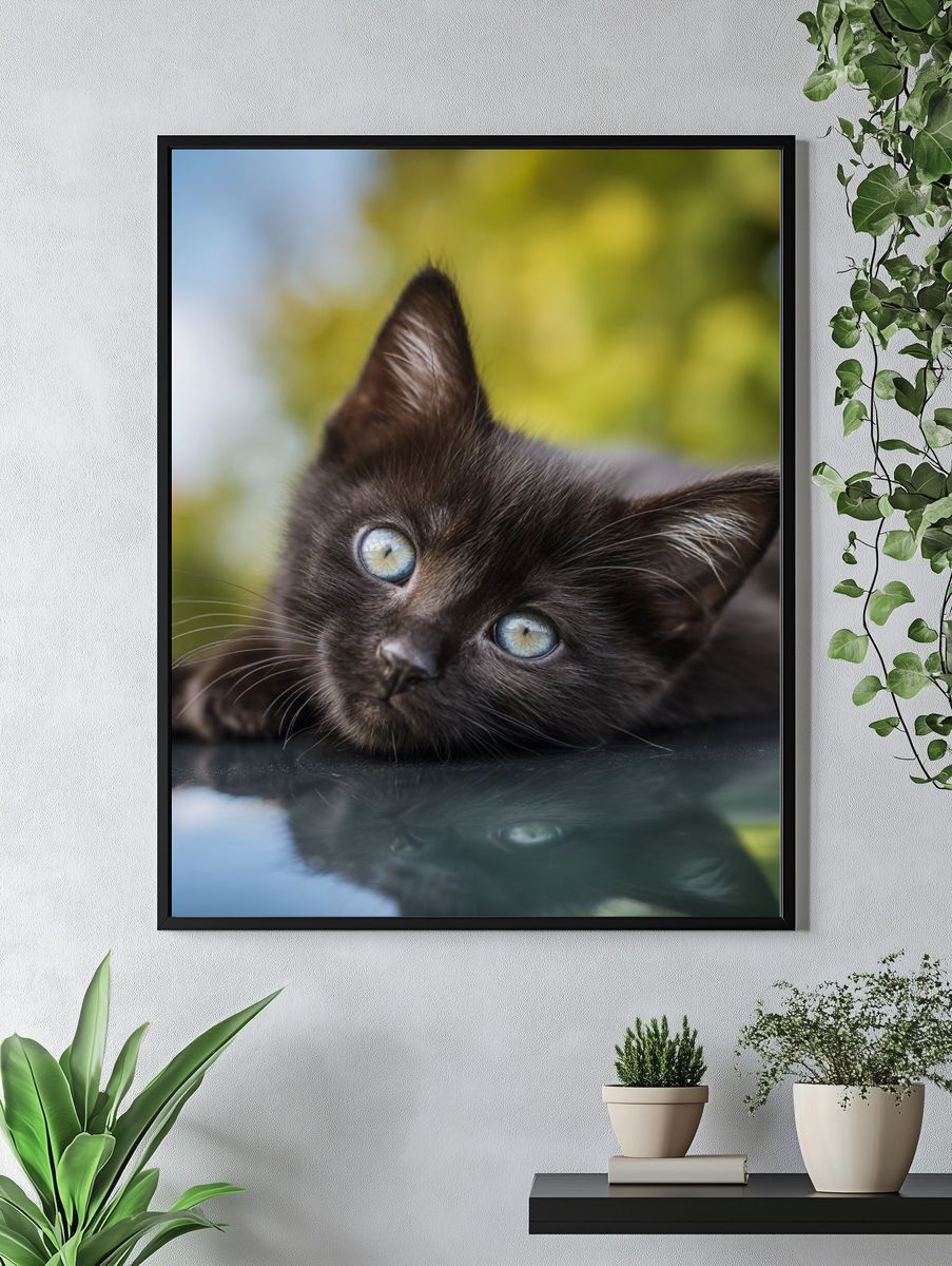 Black Kitten Portrait Poster. — room view 4