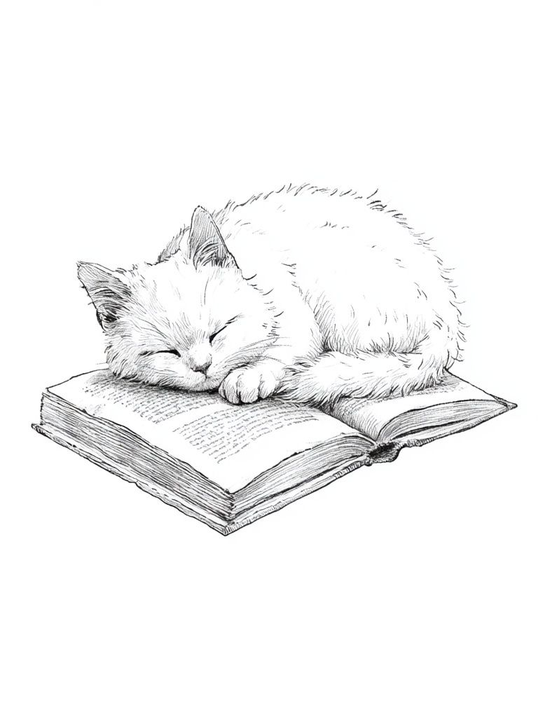 Sleeping Cat on Book Illustration Poster. poster — animals art