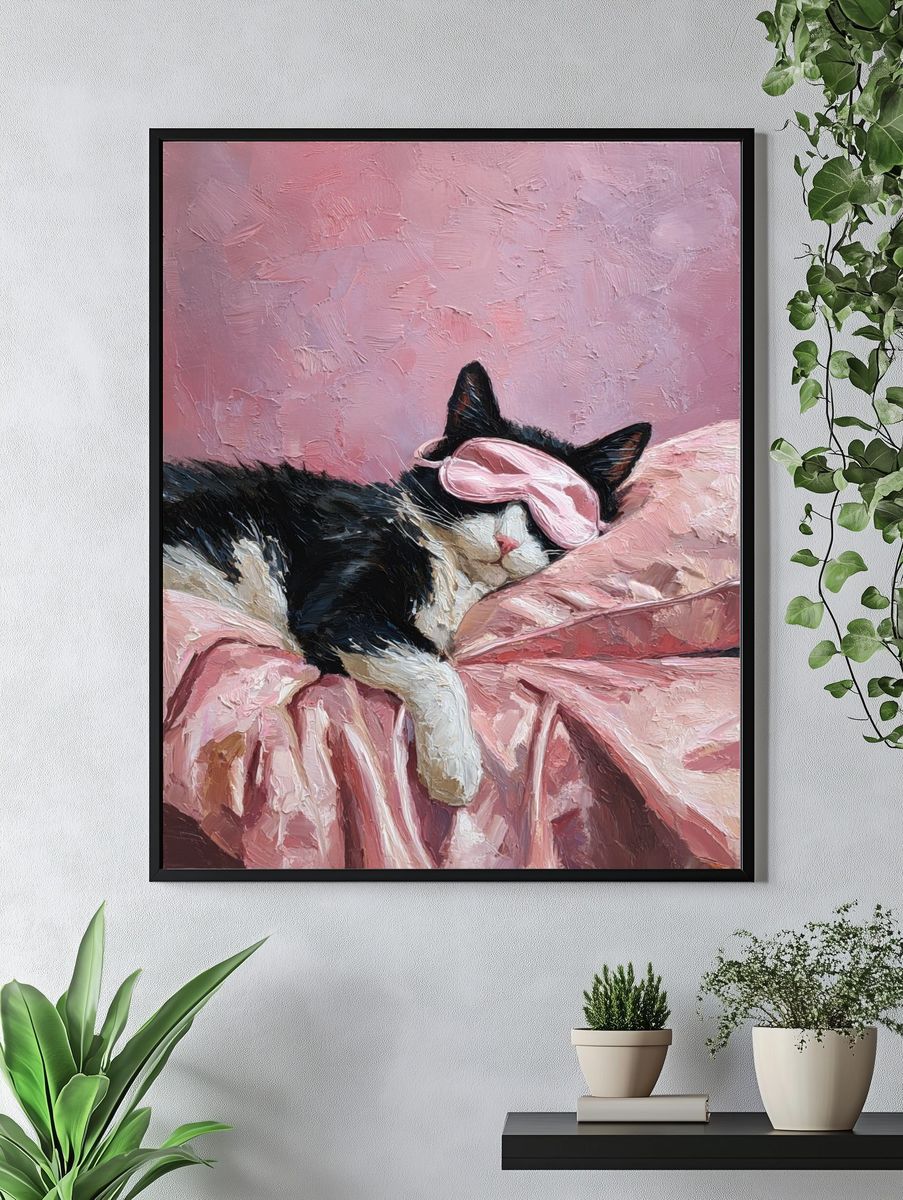 Sleeping Cat with Eye Mask — Illustration Print. — room view 4