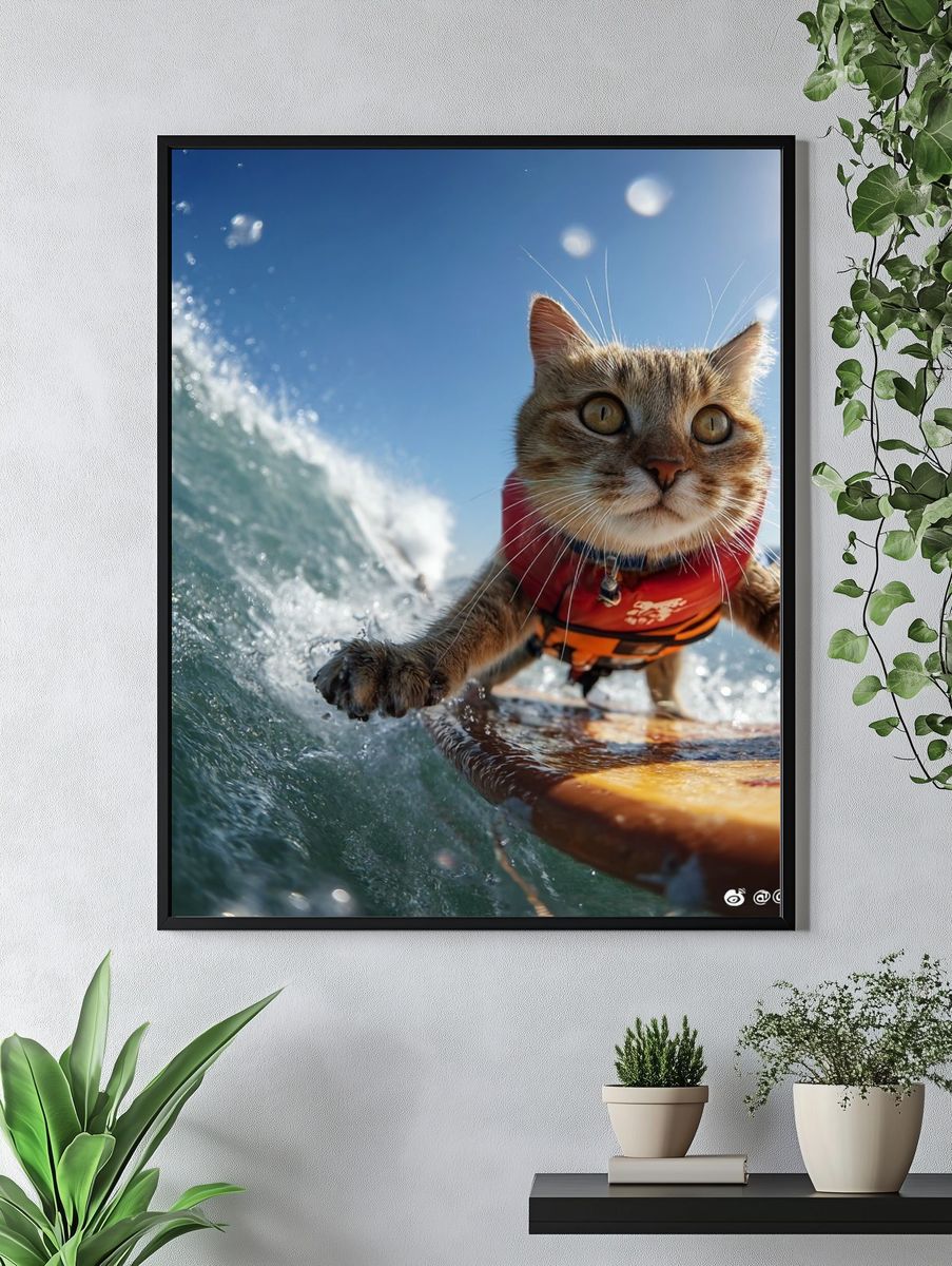 Surfing Cat — Fun Animal Print. — room view 4
