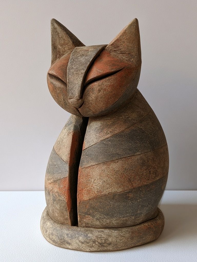Wooden Cat Sculpture Print. poster — animals art