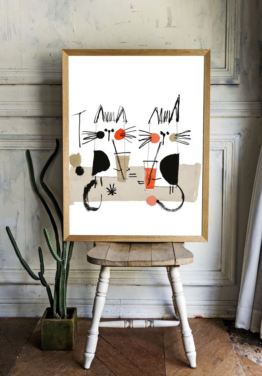 Playful Cats — Illustration Print. — room view 1