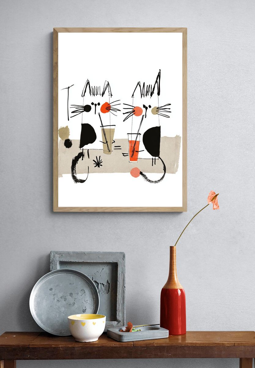 Playful Cats — Illustration Print. — room view 3