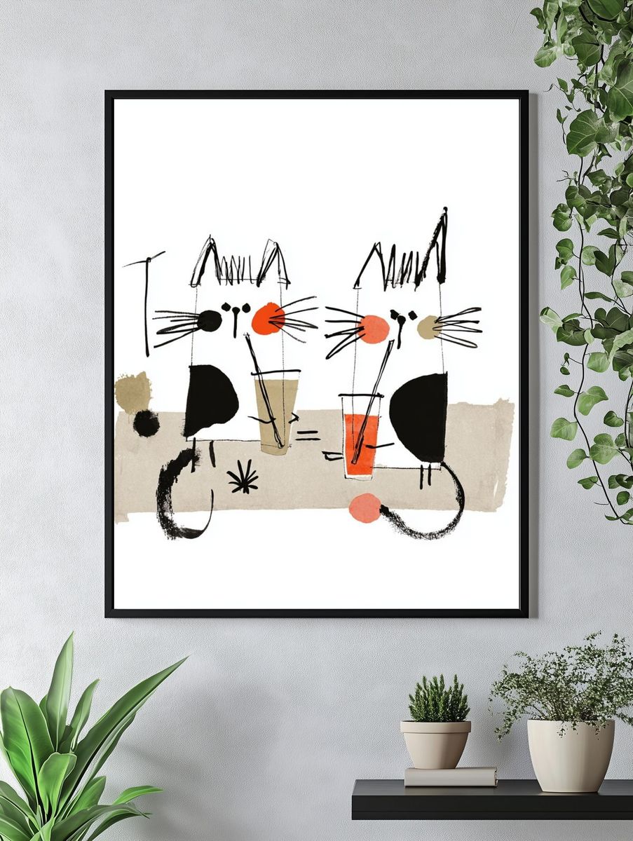 Playful Cats — Illustration Print. — room view 4