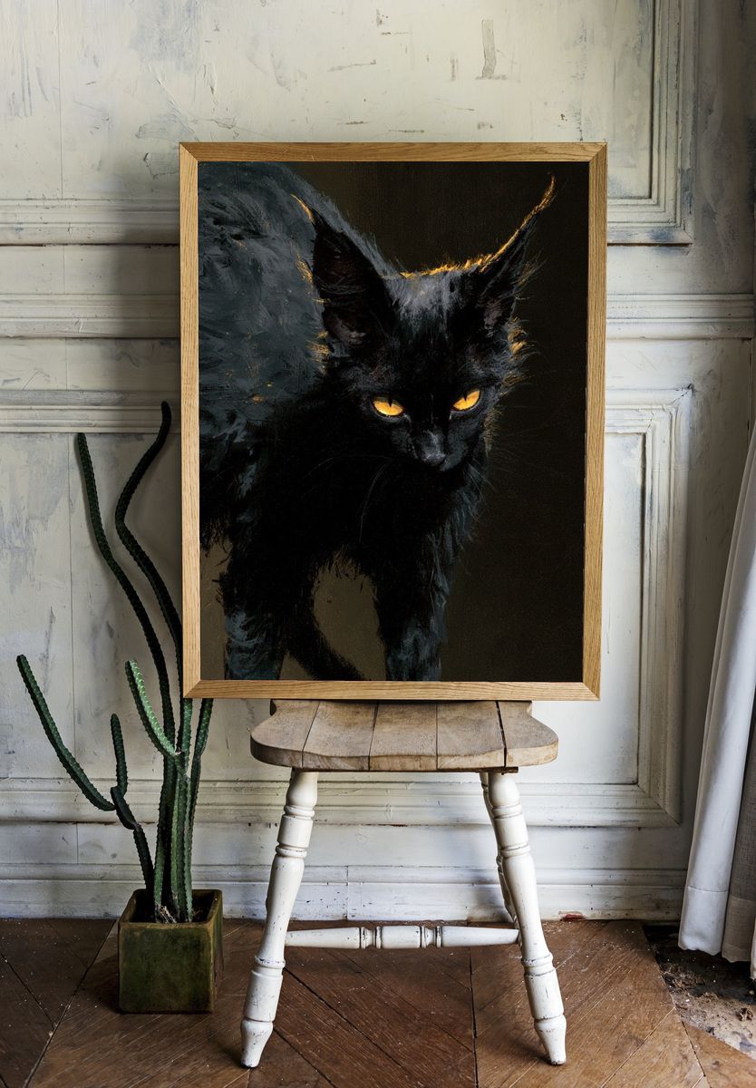 Black Cat Portrait Illustration Poster. room preview