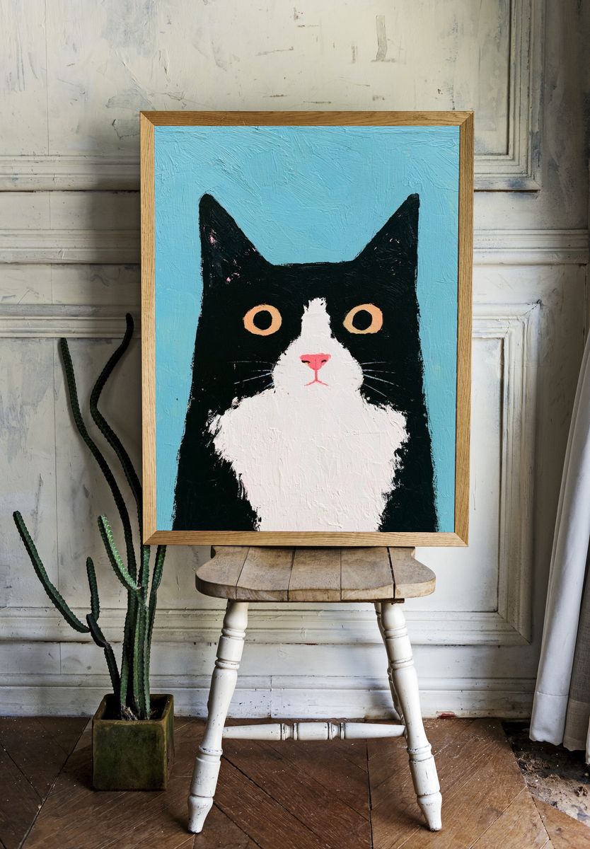 Black Cat Portrait Illustration Poster. — room view 1