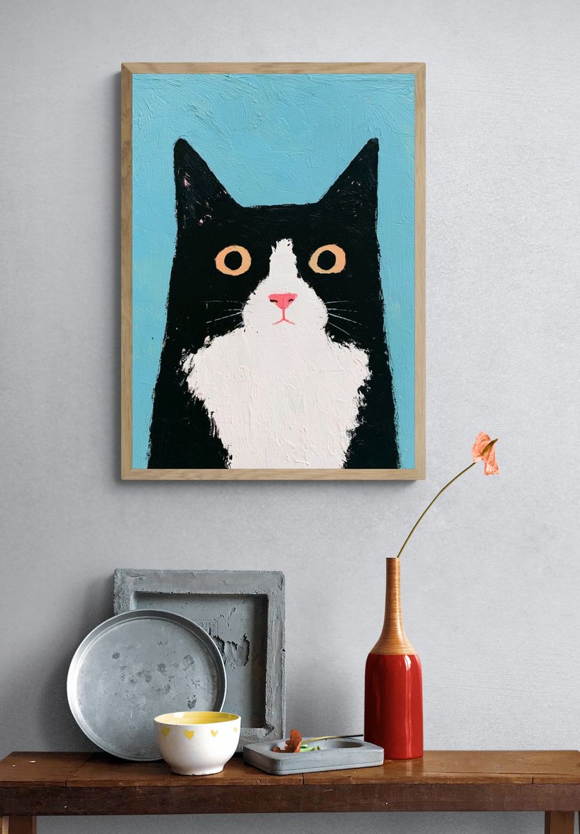Black Cat Portrait Illustration Poster. — room view 3