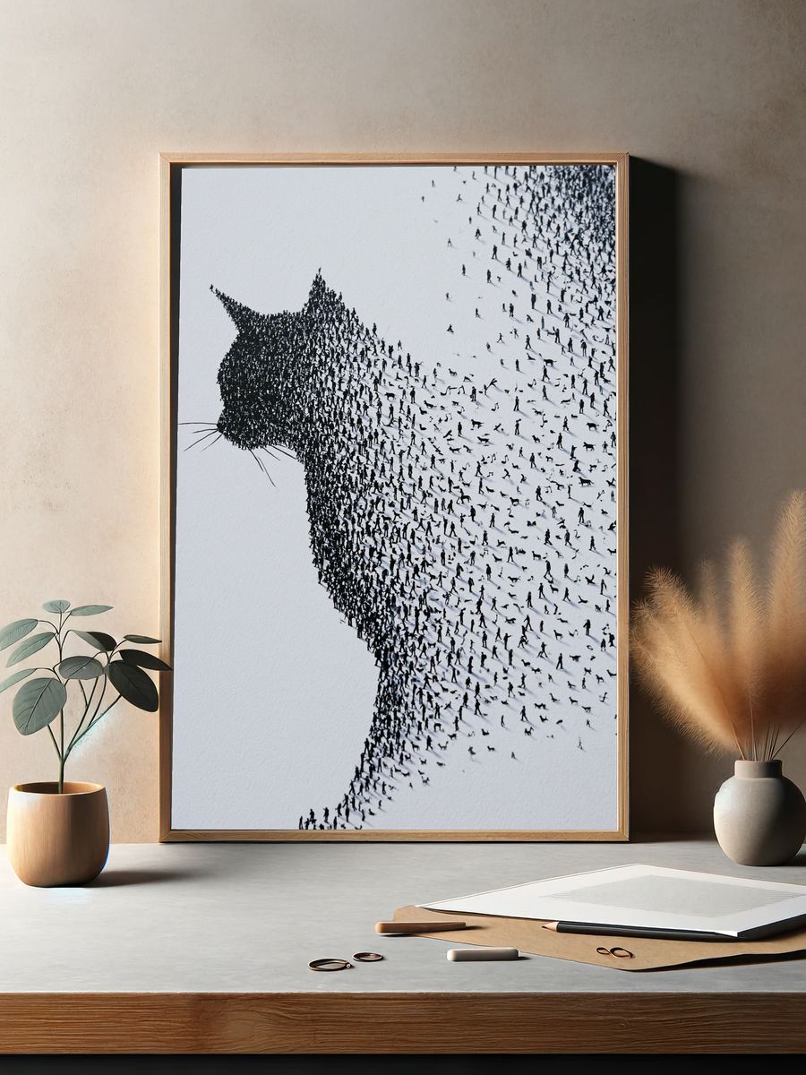 Cat Silhouette Crowd Art Print. — room view 2