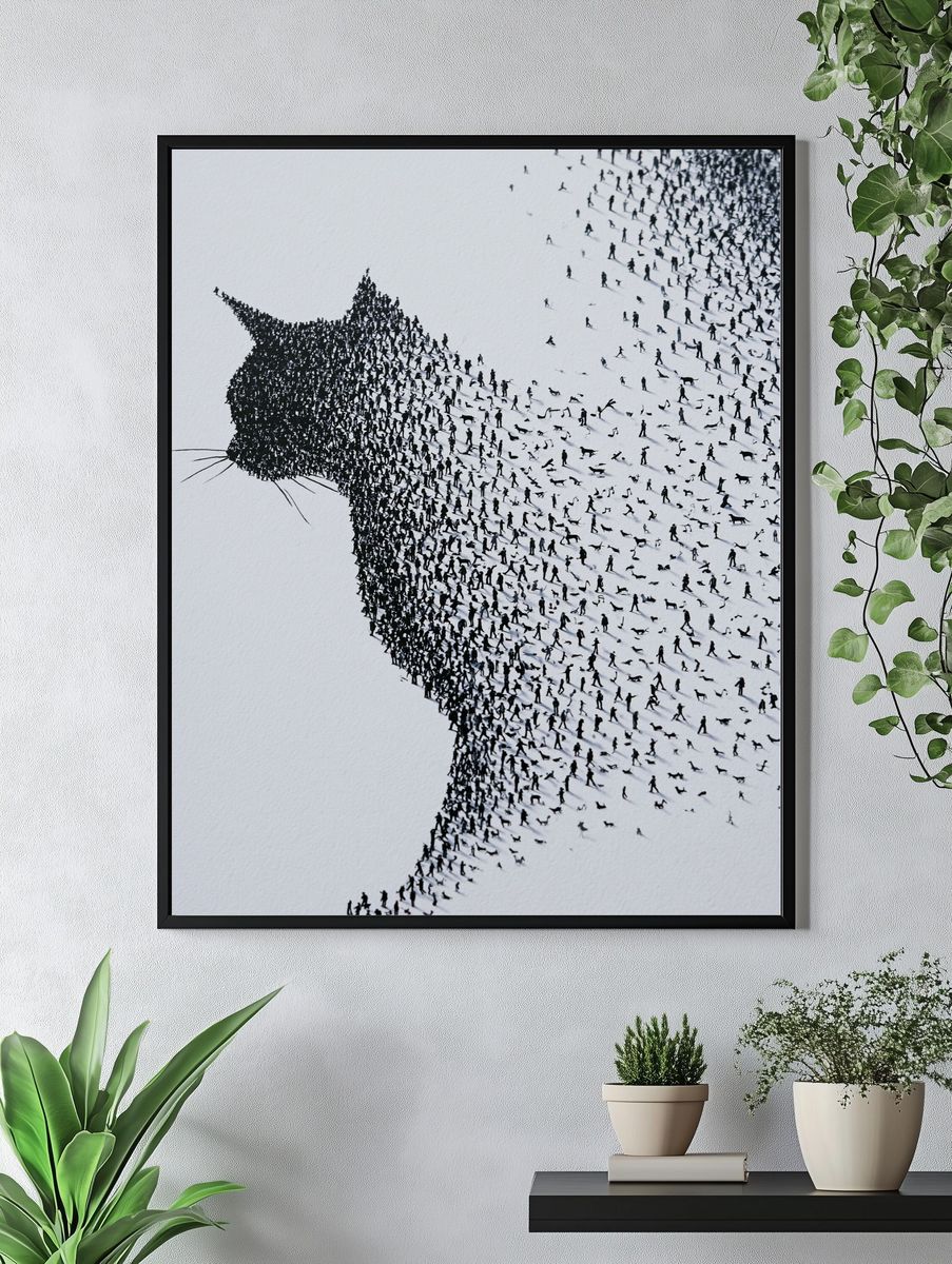 Cat Silhouette Crowd Art Print. — room view 4