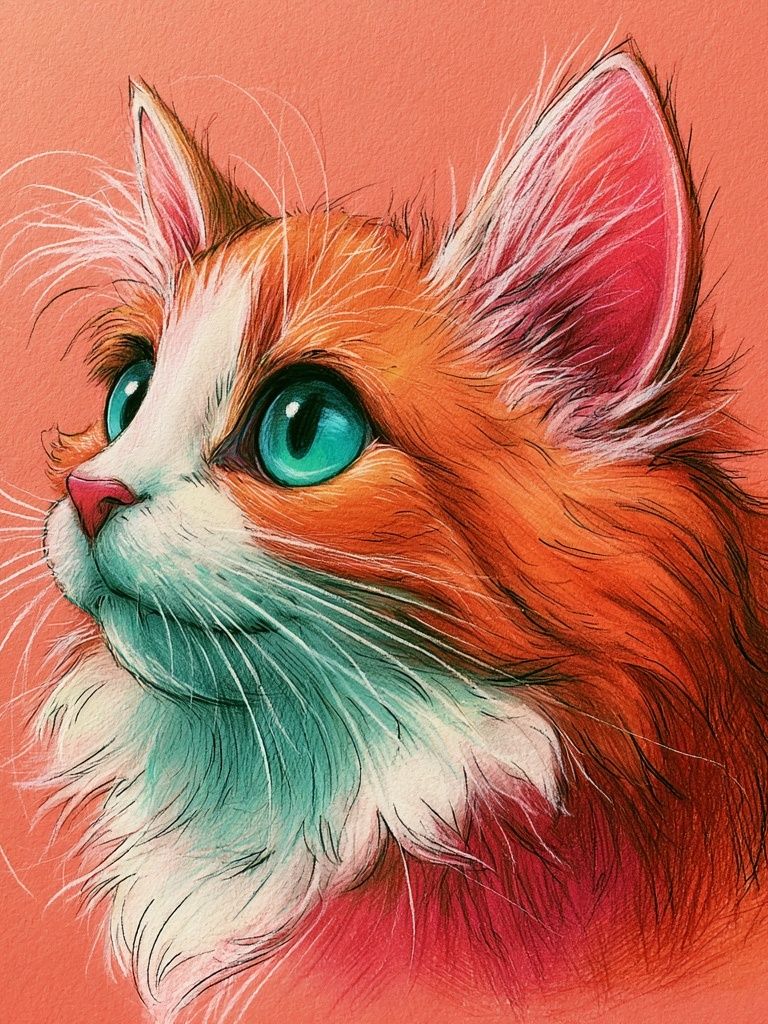 Colorful Cat Portrait Illustration Poster. poster detail