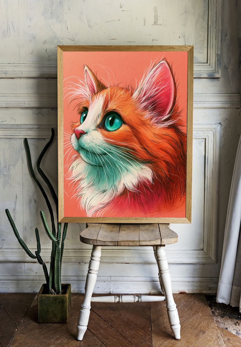 Colorful Cat Portrait Illustration Poster. room preview