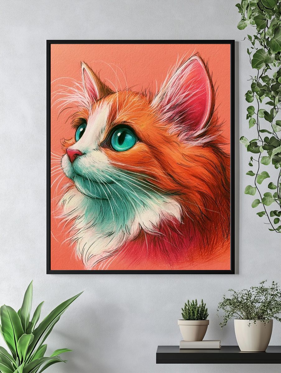 Colorful Cat Portrait Illustration Poster. — room view 4