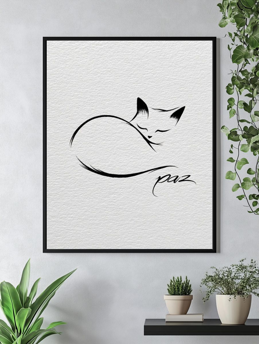 Sleeping Cat Line Art Poster. — room view 4