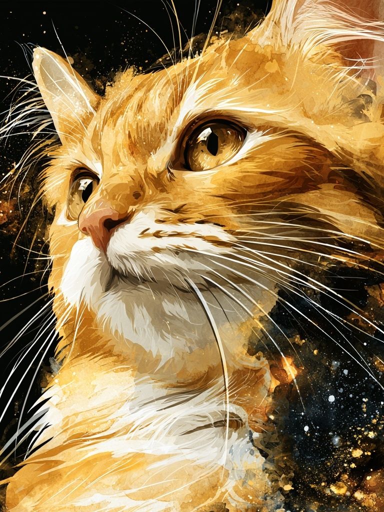 Golden Cat Portrait Illustration Poster. poster detail
