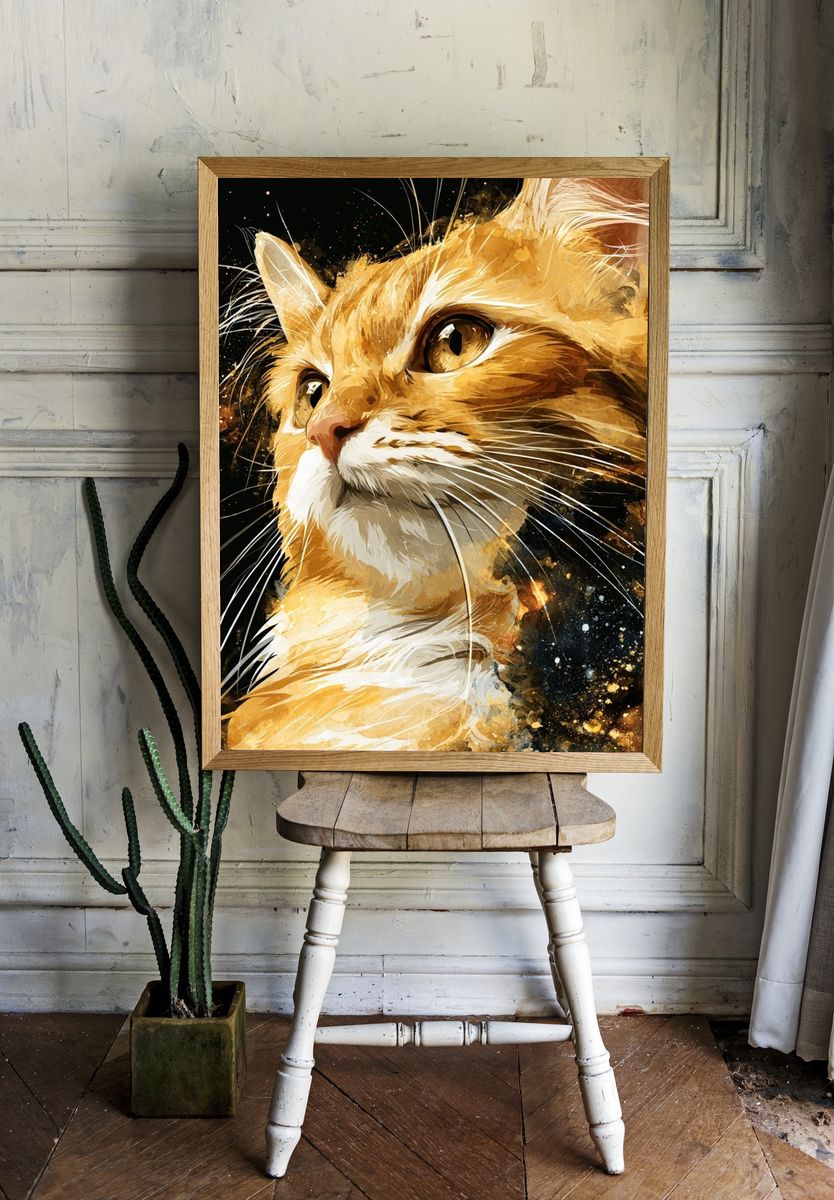 Golden Cat Portrait Illustration Poster. room preview