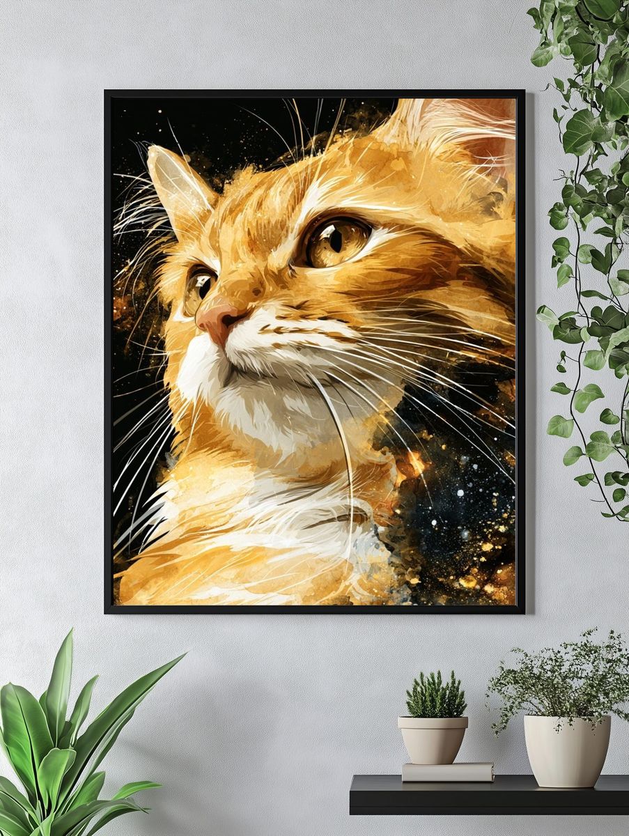 Golden Cat Portrait Illustration Poster. — room view 4